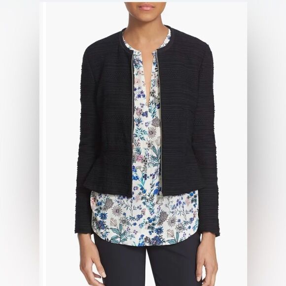 Rebecca Taylor Texture Knit Zip Front Fitted Silk Blend Jacket - Picture 2 of 10